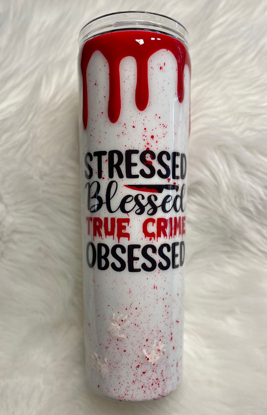 3D handprint and blood drip serial killer 30oz skinny tumbler