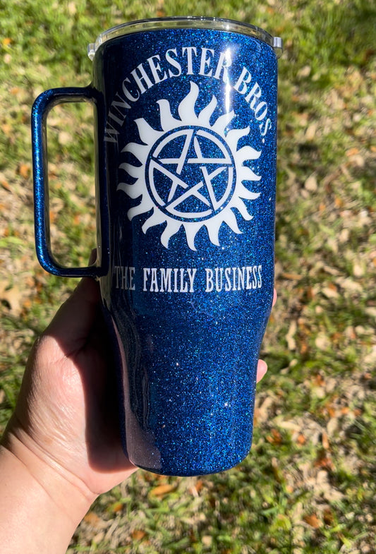 SPN 24oz handle glittered tumbler
