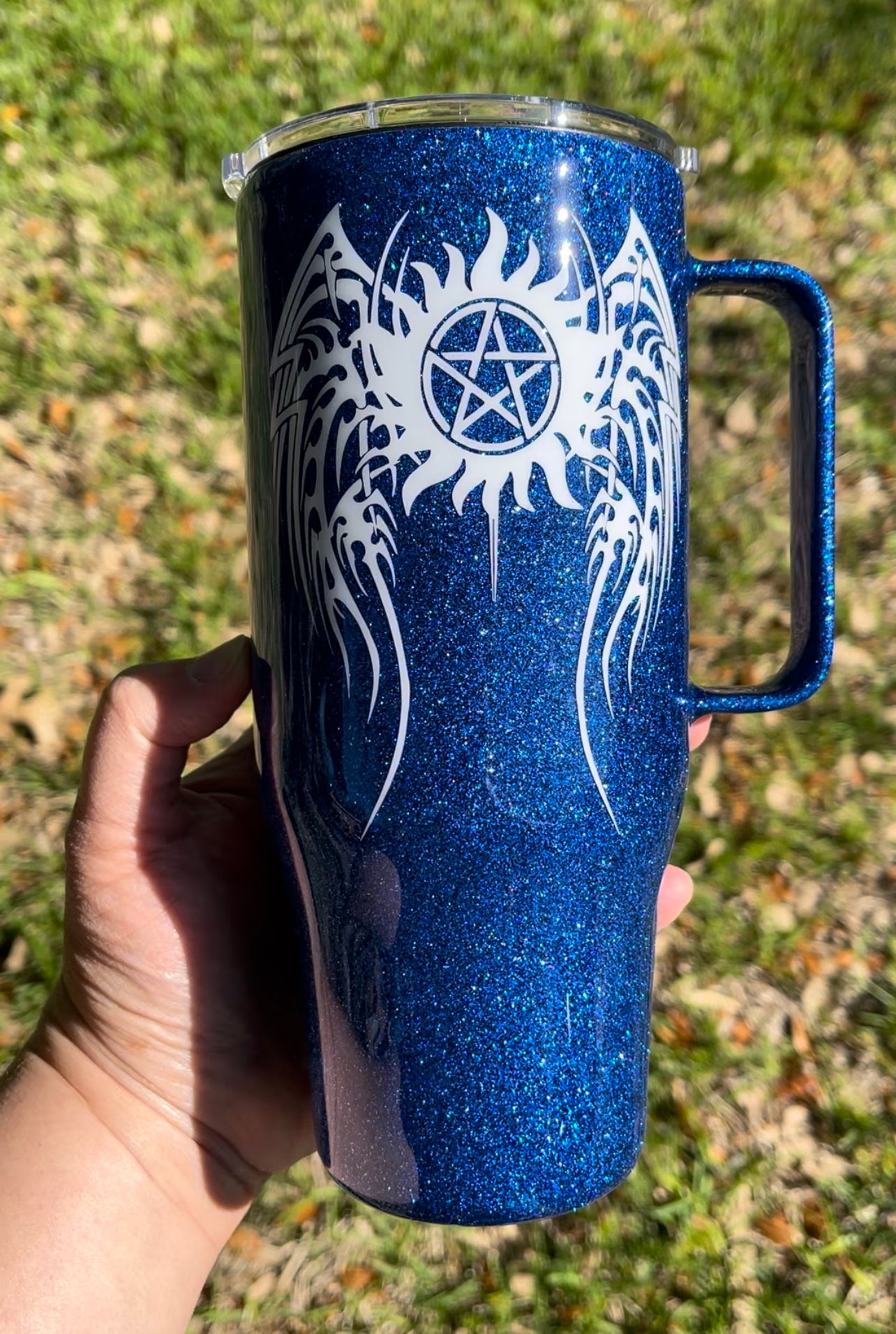 SPN 24oz handle glittered tumbler