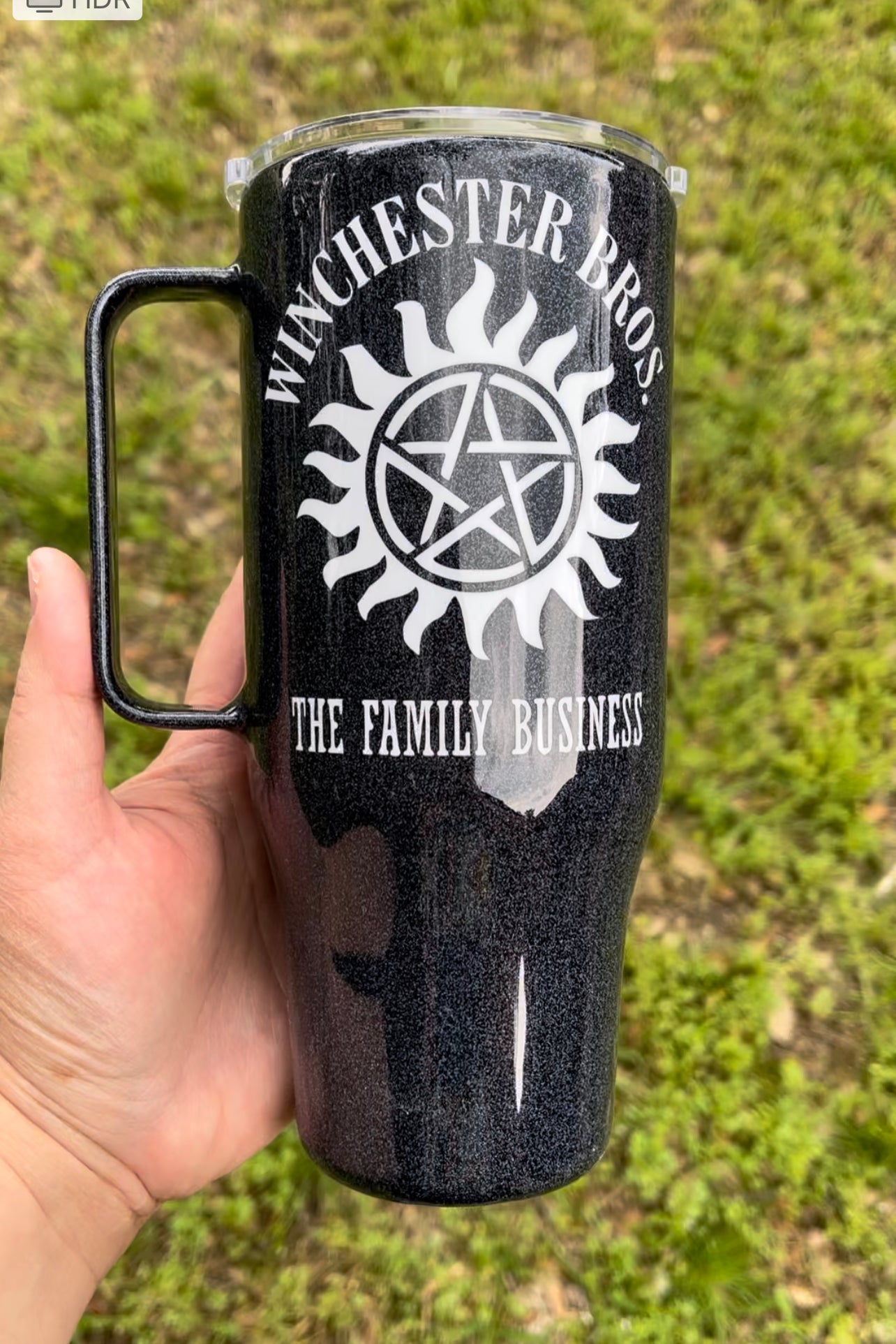 SPN 24oz handle glittered tumbler